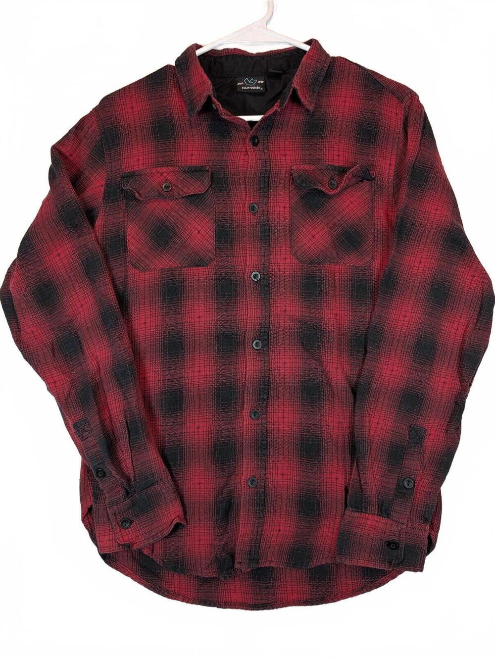 Burnside Plaid Flannel Button Up Shirt Red Black Pocket Casual Mens M